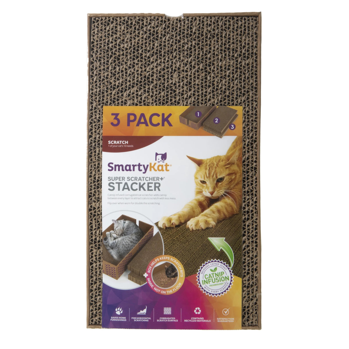 Superscratcher+ Stacker Catnip-Infused Cardboard Corrugate Cat Scratcher Lounger