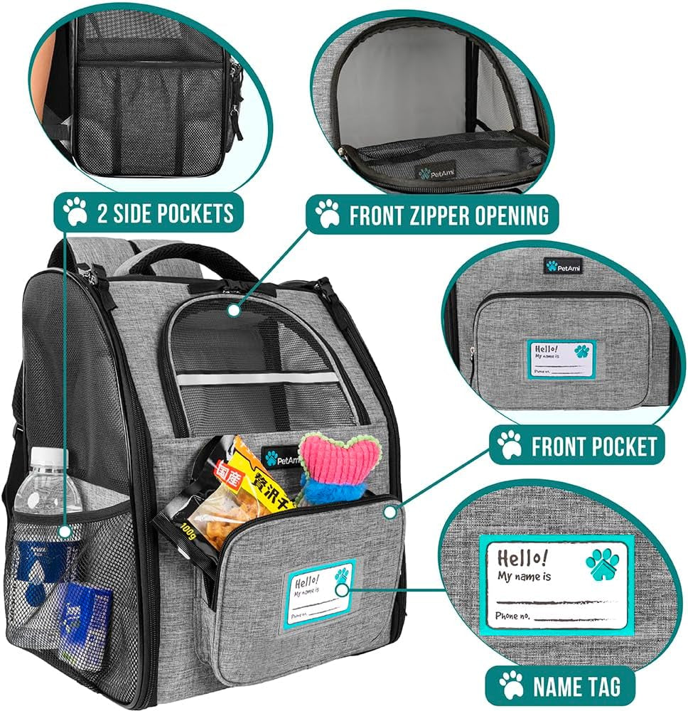 Dog Backpack Carrier Airline Approved Cat Pet Puppy Bag, Grey