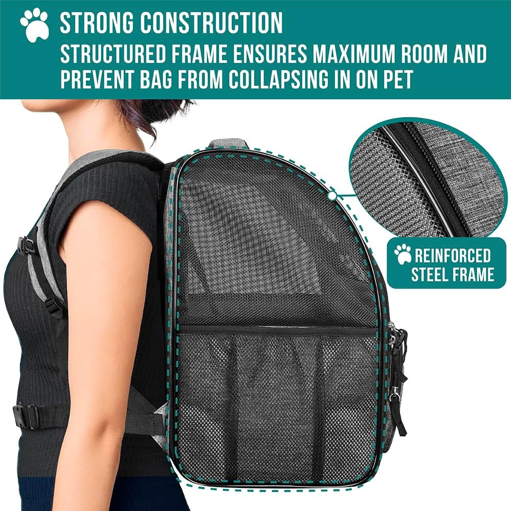 Dog Backpack Carrier Airline Approved Cat Pet Puppy Bag, Grey