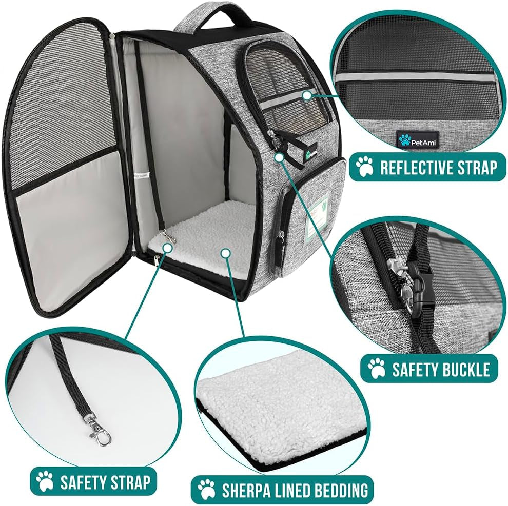 Dog Backpack Carrier Airline Approved Cat Pet Puppy Bag, Grey
