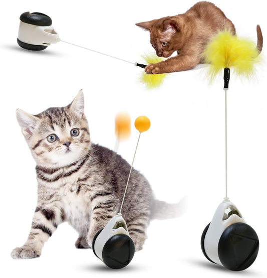 Interactive Roller Catnip Cat Toys, Cat Toys for Indoor Cats Interactive Roller Cat Toy with Catnip Feather Ball Balance Cat Chasing Toy (Black)