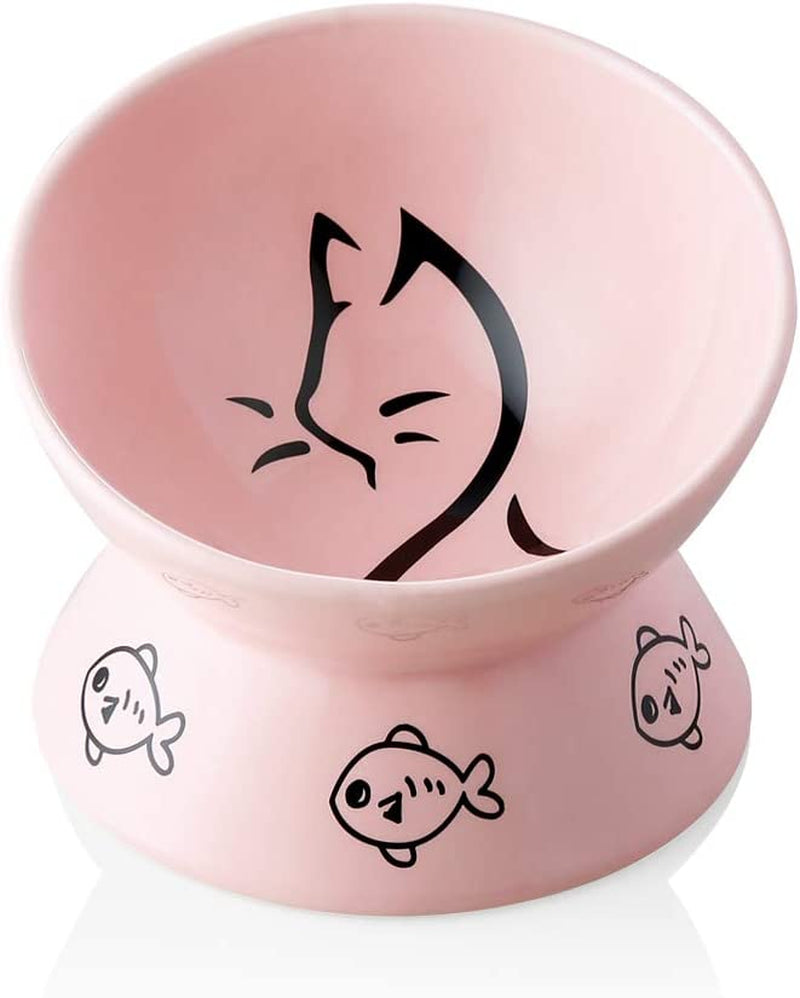 Sweejar Ceramic Raised Cat Bowls, Slanted Cat Dish Food or Water Bowls, Elevated Porcelain Pet Feeder Bowl Protect Cat'S Spine, Stress Free, Backflow Prevention(Pink)