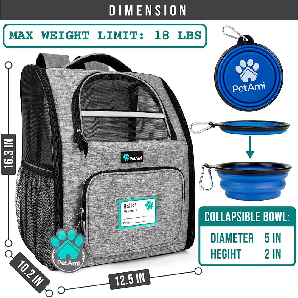 Dog Backpack Carrier Airline Approved Cat Pet Puppy Bag, Grey