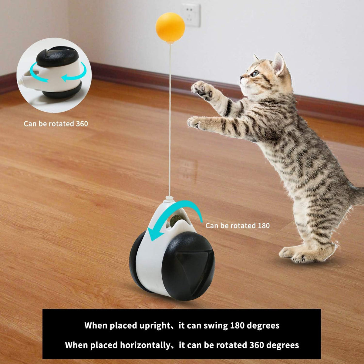 Interactive Roller Catnip Cat Toys, Cat Toys for Indoor Cats Interactive Roller Cat Toy with Catnip Feather Ball Balance Cat Chasing Toy (Black)