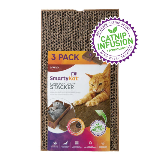 Superscratcher+ Stacker Catnip-Infused Cardboard Corrugate Cat Scratcher Lounger