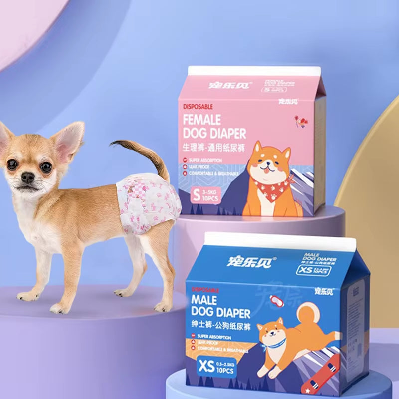10Pcs Dog Diapers Males Females Disposable Nappies Pants Physiological Underwear Adjustable Leakproof Breathable Safety Pants