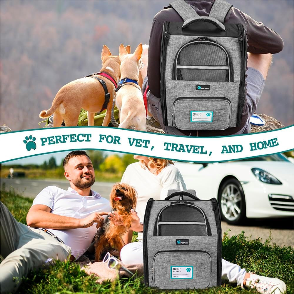 Dog Backpack Carrier Airline Approved Cat Pet Puppy Bag, Grey